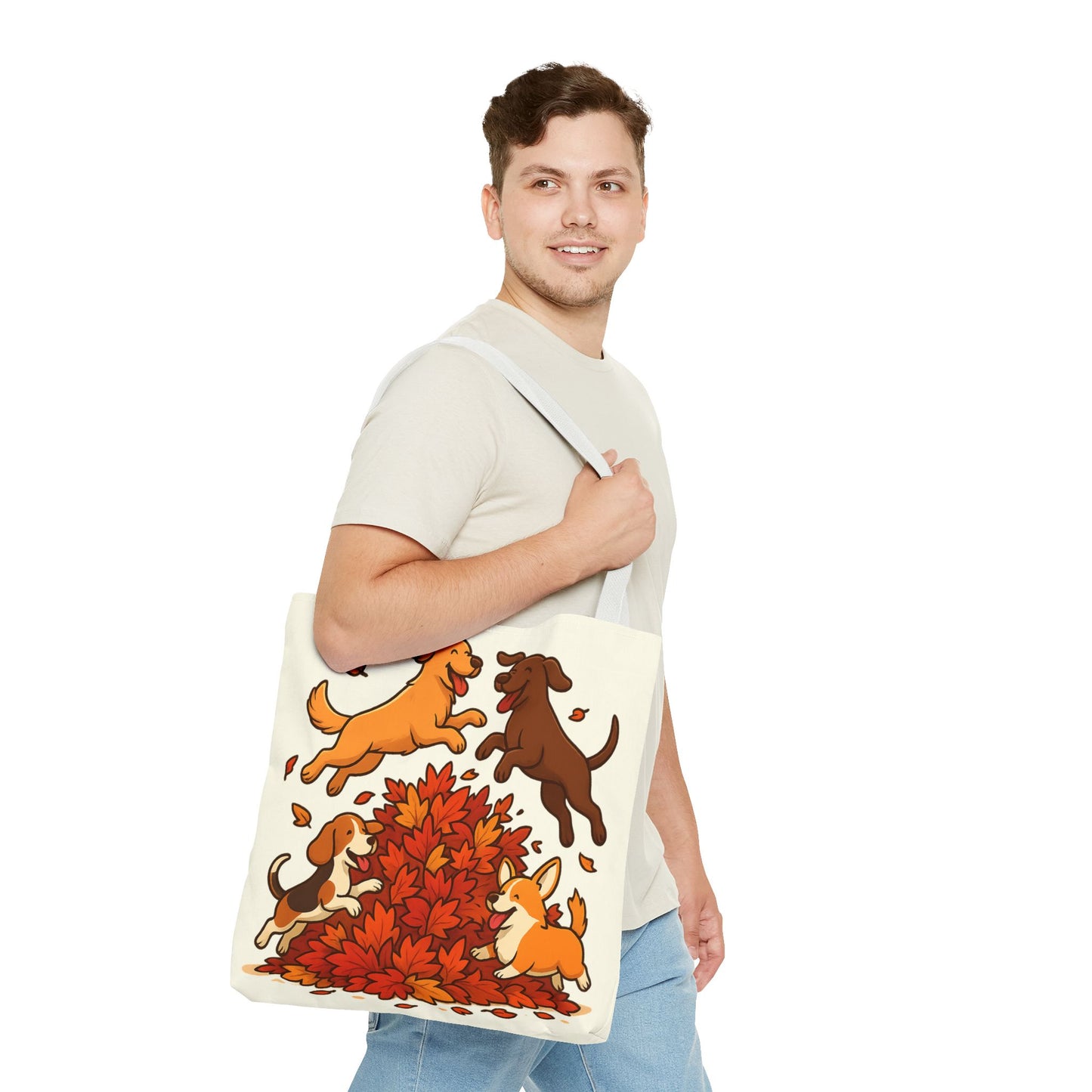 Dogs Playing in Leaves Tote Bag