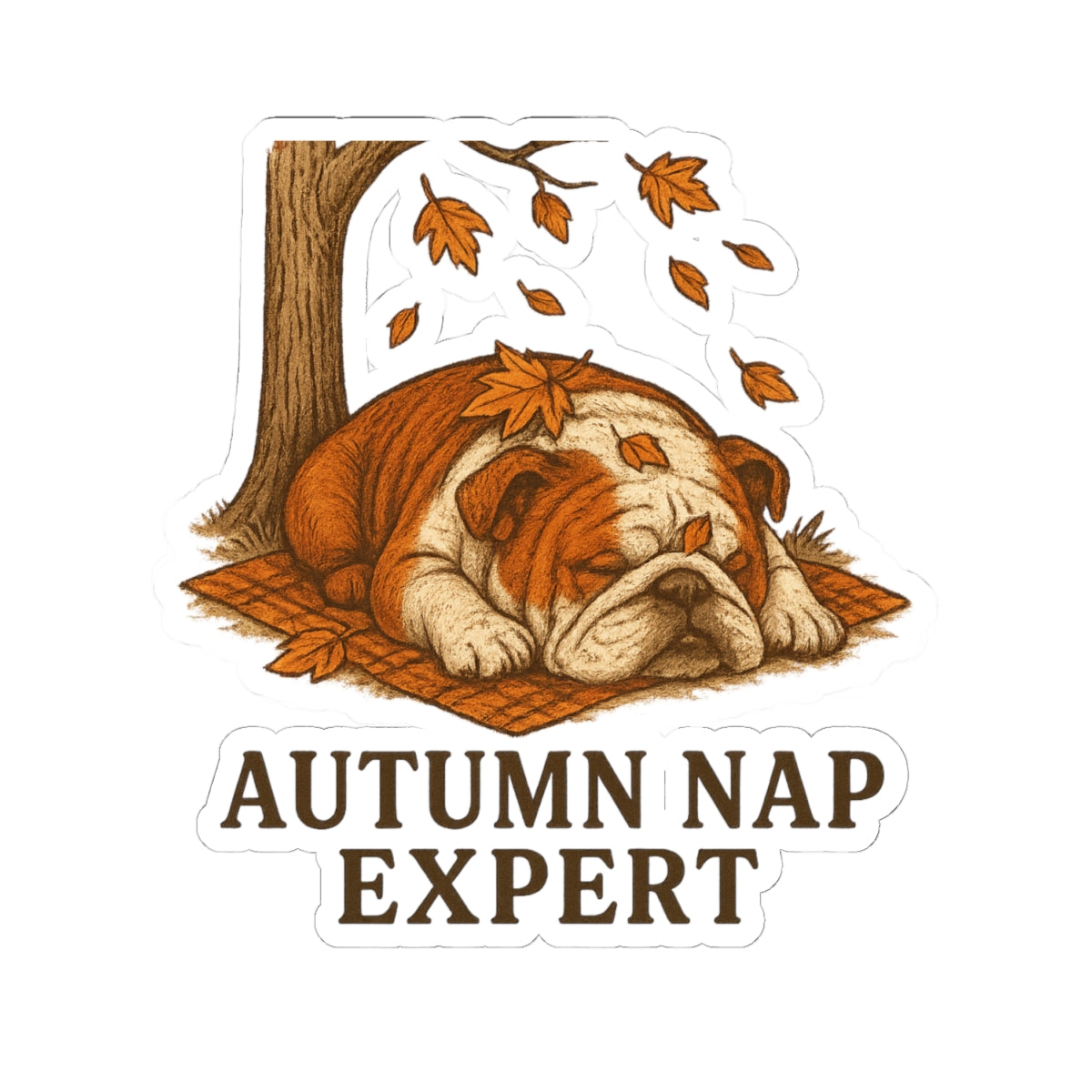 Autumn Nap Expert Bulldog Sticker | Perfect for Pet Lovers, Laptop Decor, Gift for Autumn, Fall Decor, Cute Dog Gifts