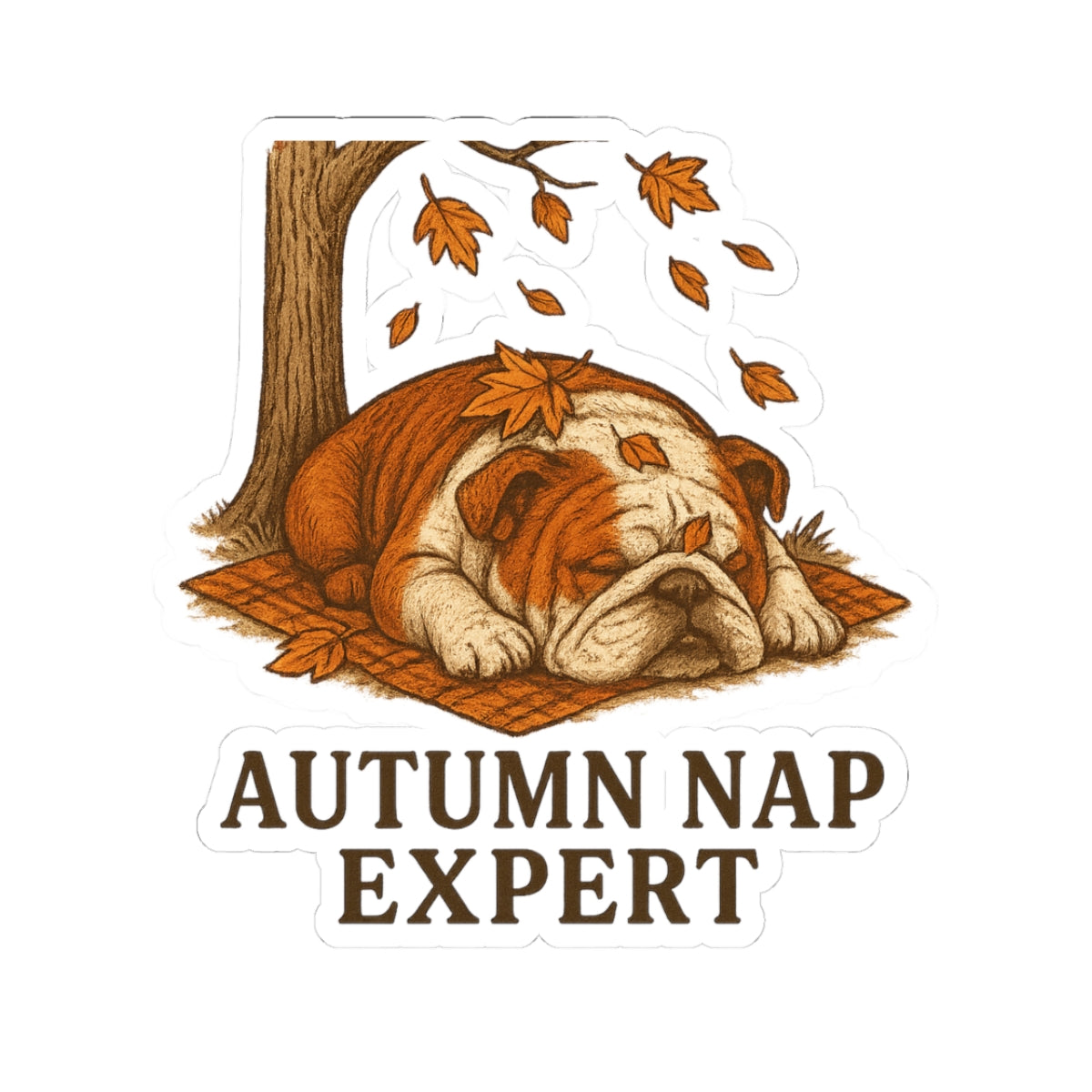 Autumn Nap Expert Bulldog Sticker | Perfect for Pet Lovers, Laptop Decor, Gift for Autumn, Fall Decor, Cute Dog Gifts