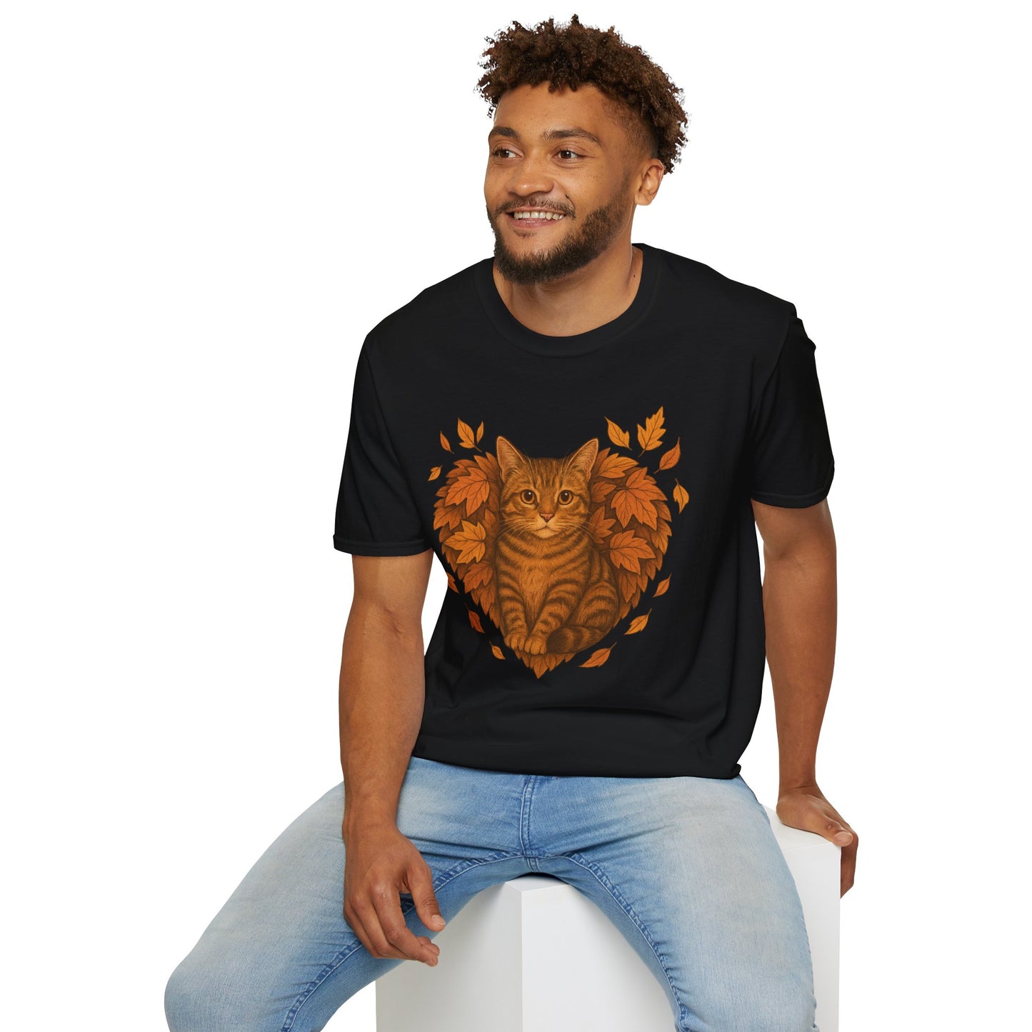 Cat Heart Unisex T-Shirt with Leaves Design