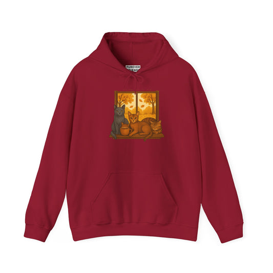 Cat Lover Hooded Sweatshirt - Russian Blue, Abyssinian, Tabby Kitties on Windowsill