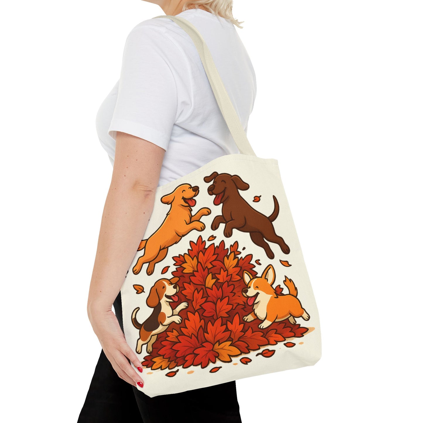 Dogs Playing in Leaves Tote Bag