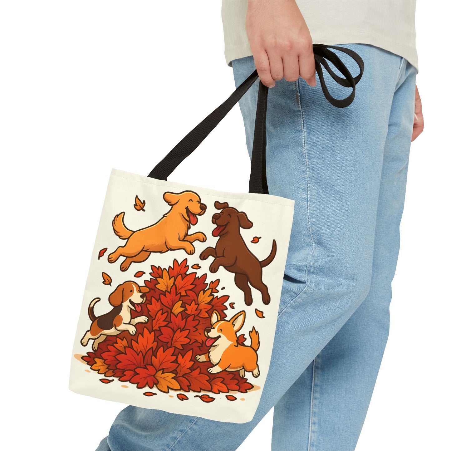 Dogs Playing in Leaves Tote Bag