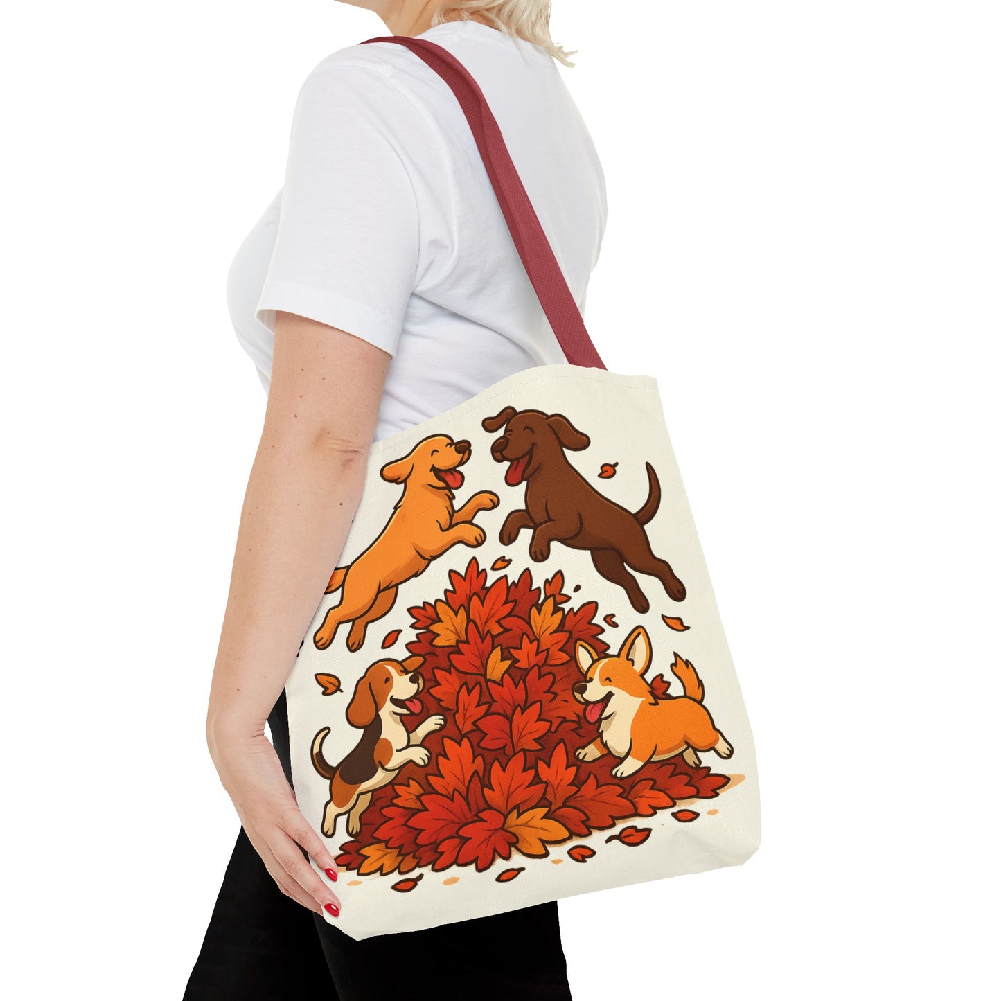 Dogs Playing in Leaves Tote Bag
