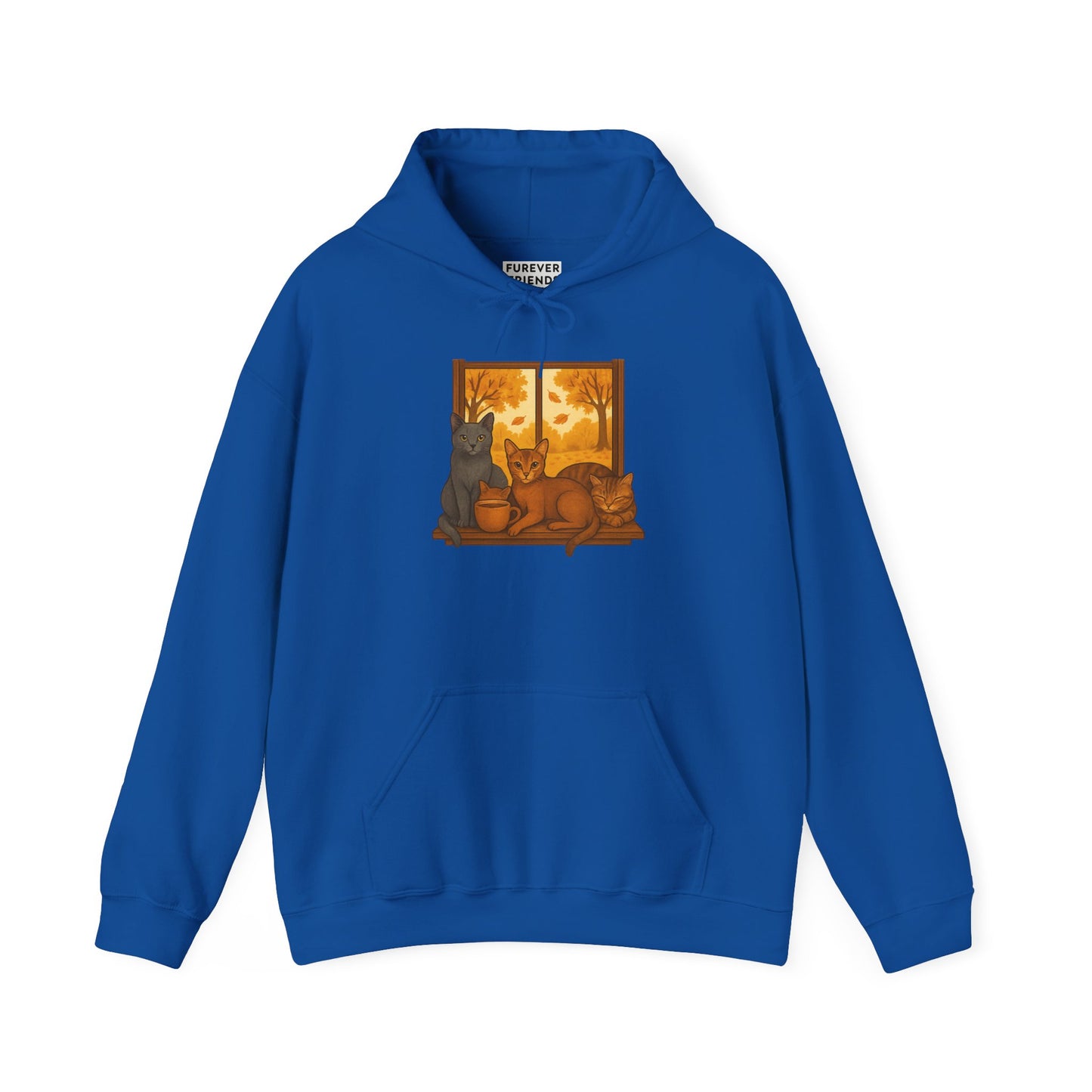 Cat Lover Hooded Sweatshirt - Russian Blue, Abyssinian, Tabby Kitties on Windowsill