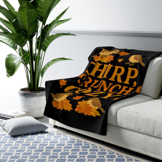 Chirp Crunch Cozy Autumn Themed Sherpa Fleece Blanket