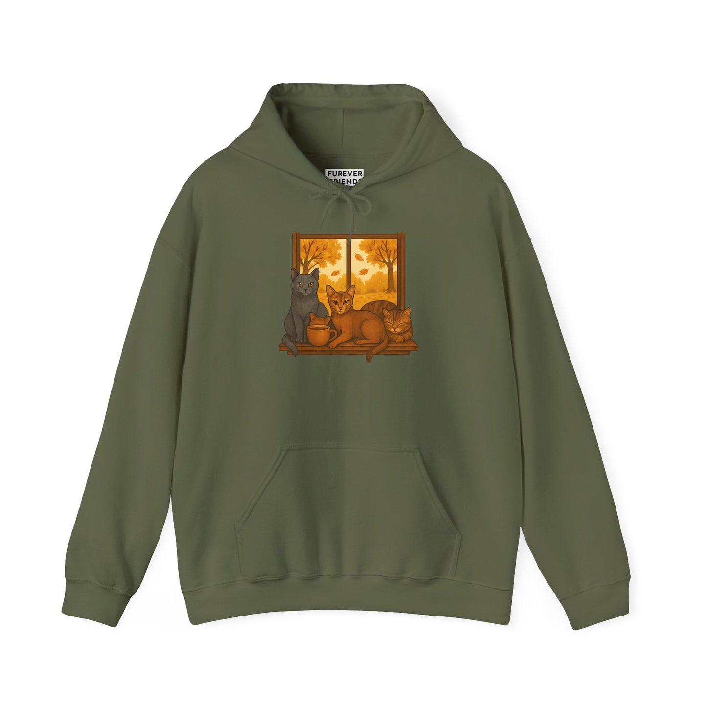 Cat Lover Hooded Sweatshirt - Russian Blue, Abyssinian, Tabby Kitties on Windowsill