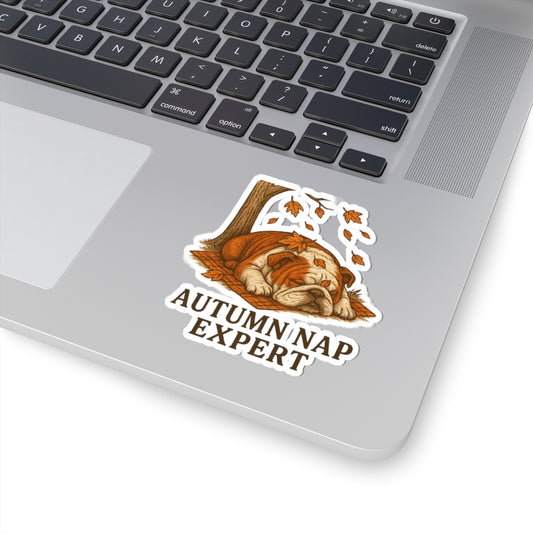 Autumn Nap Expert Bulldog Sticker | Perfect for Pet Lovers, Laptop Decor, Gift for Autumn, Fall Decor, Cute Dog Gifts