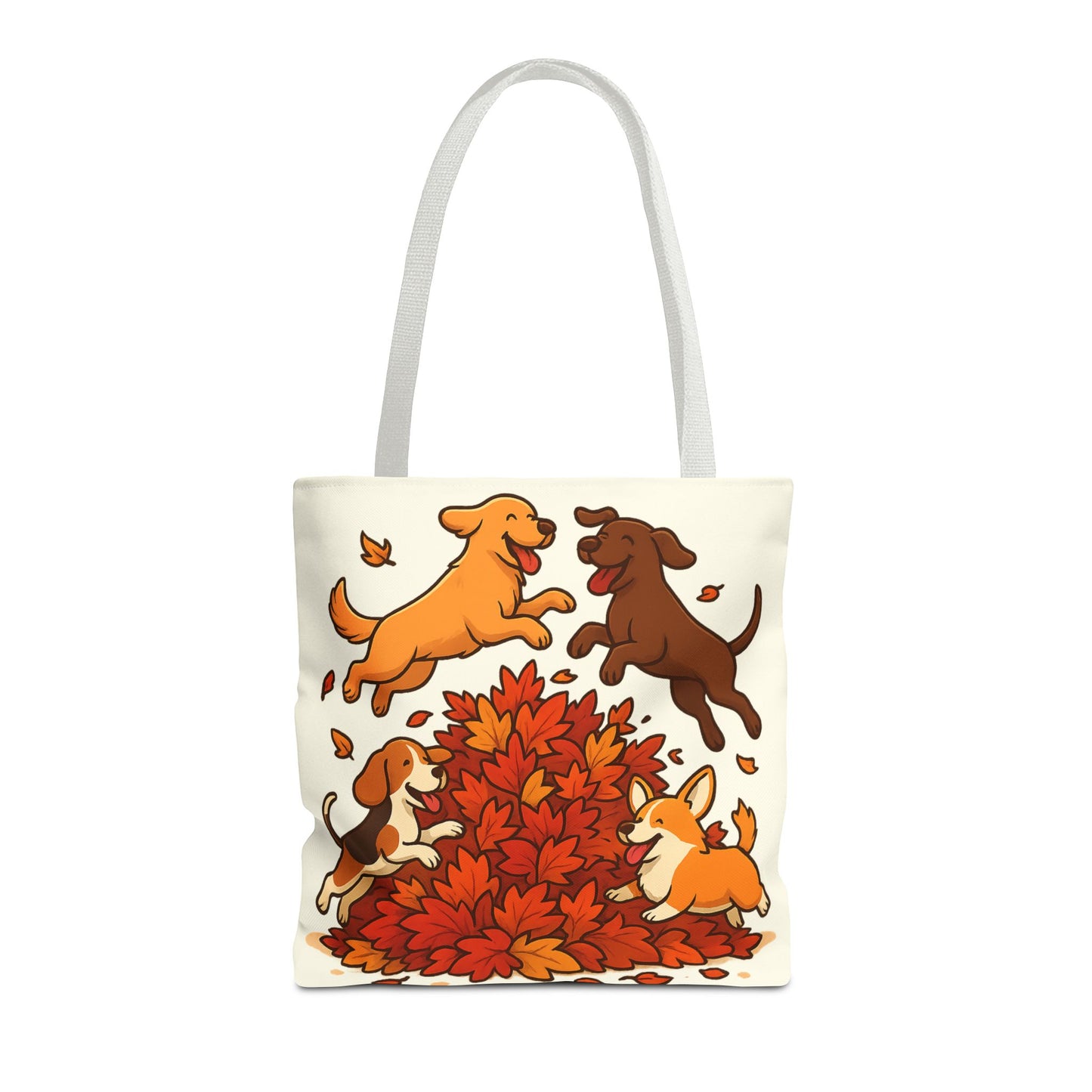 Dogs Playing in Leaves Tote Bag