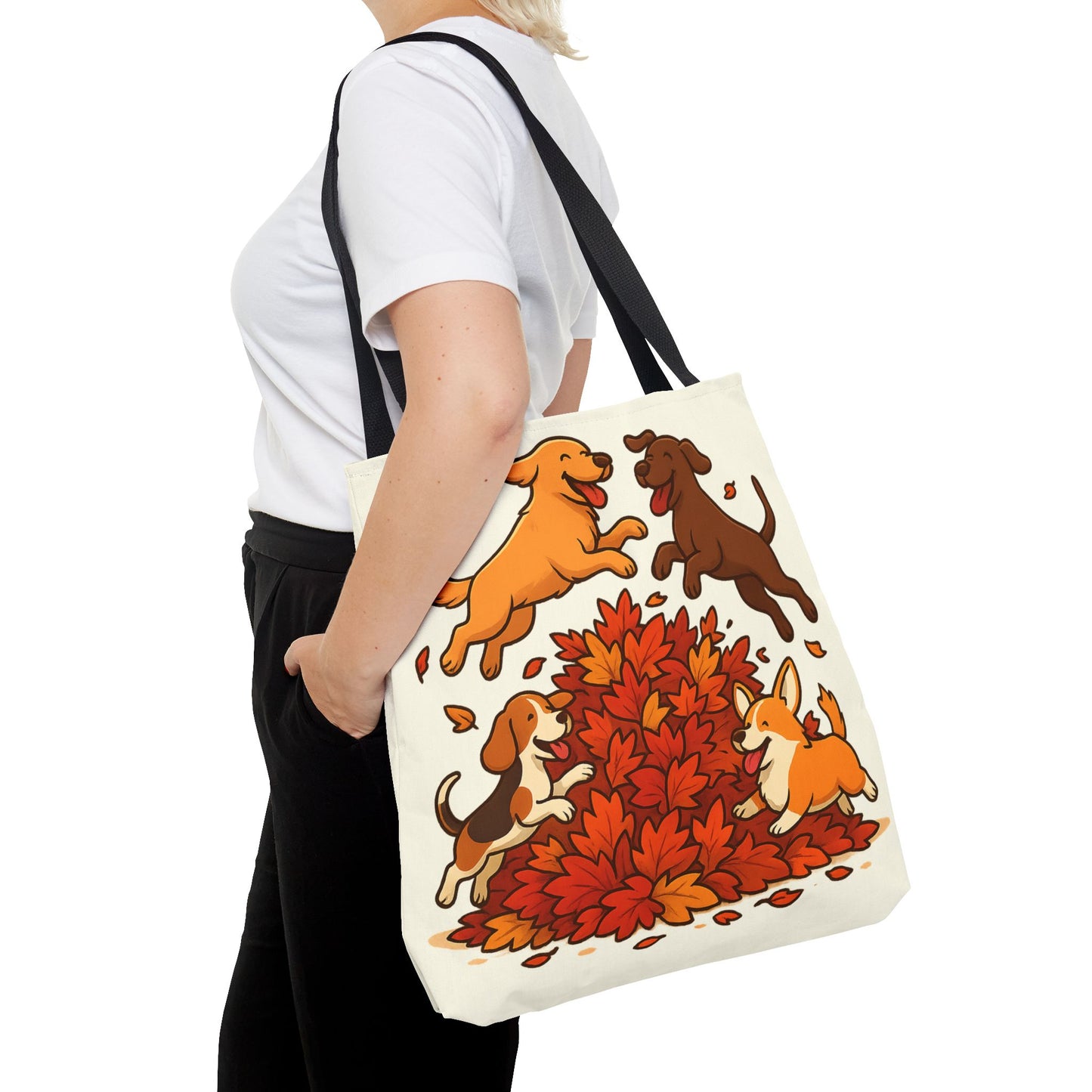 Dogs Playing in Leaves Tote Bag