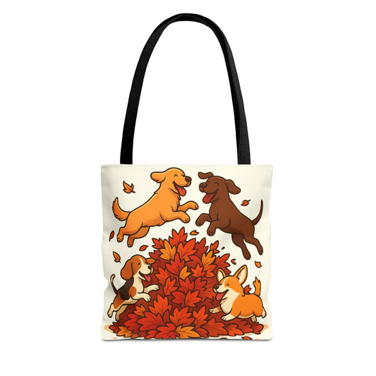 Dogs Playing in Leaves Tote Bag