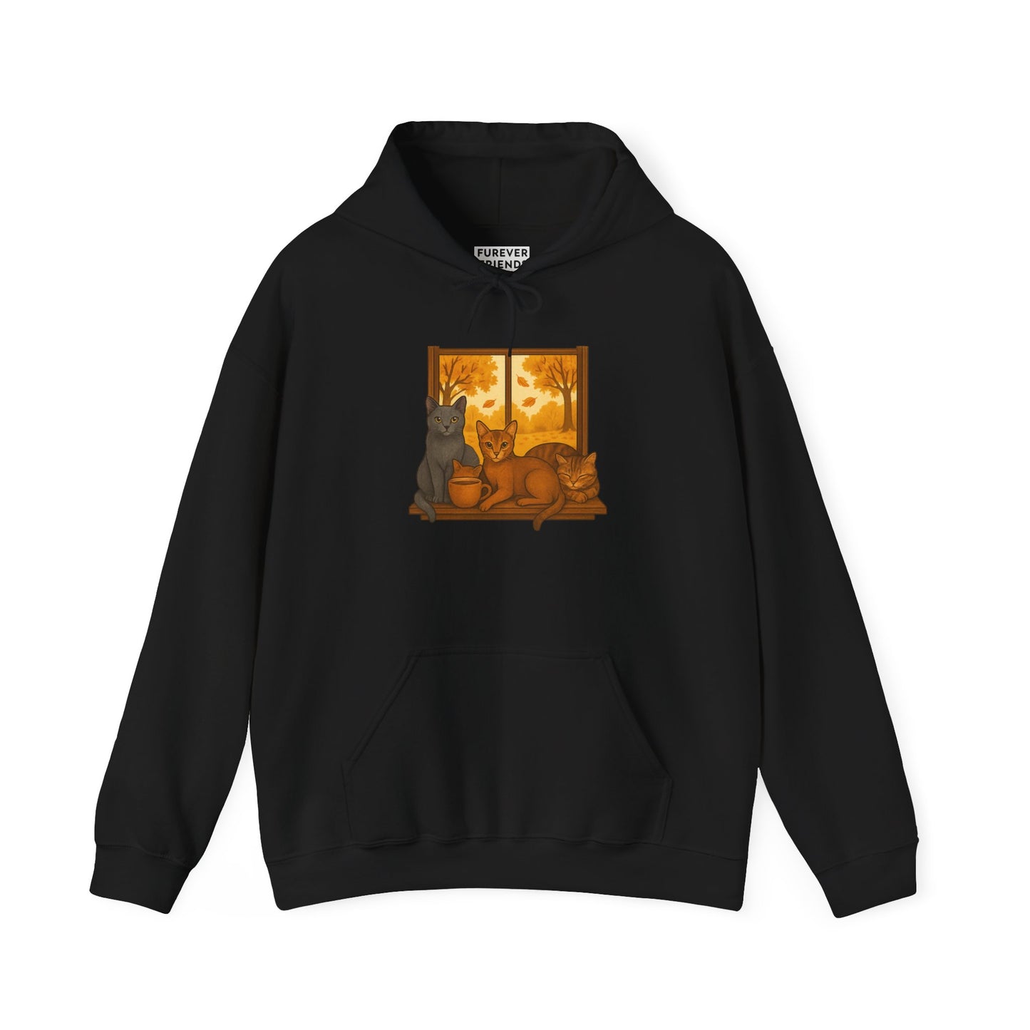 Cat Lover Hooded Sweatshirt - Russian Blue, Abyssinian, Tabby Kitties on Windowsill