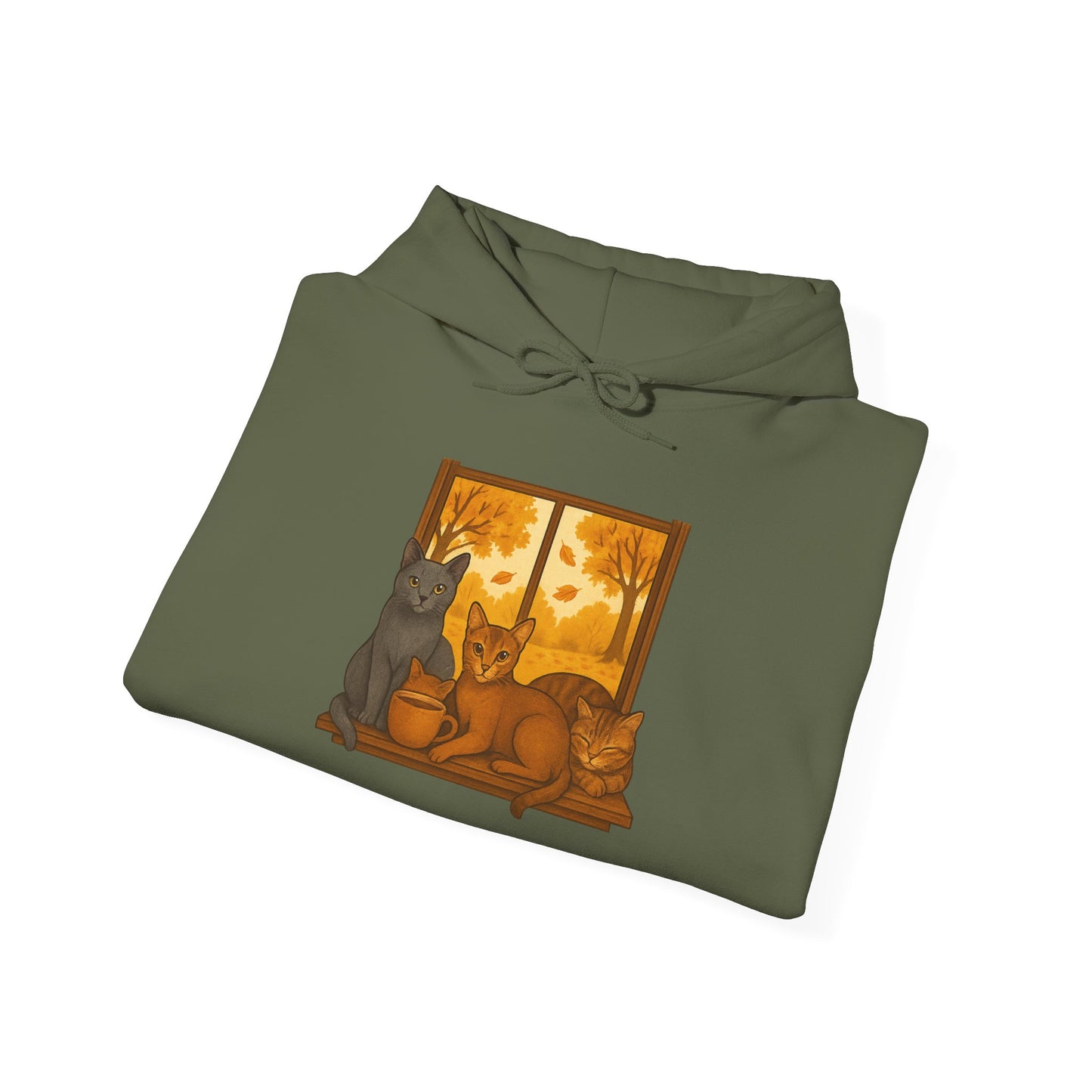 Cat Lover Hooded Sweatshirt - Russian Blue, Abyssinian, Tabby Kitties on Windowsill