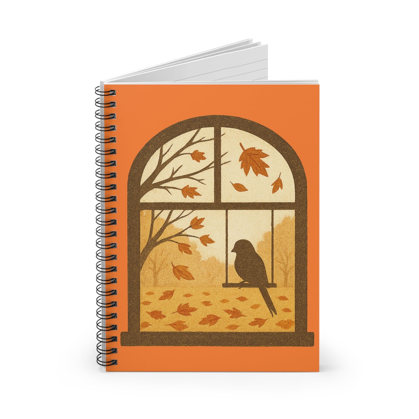 Bird In The Window Autumn Themed Spiral Notebook - Ruled Line