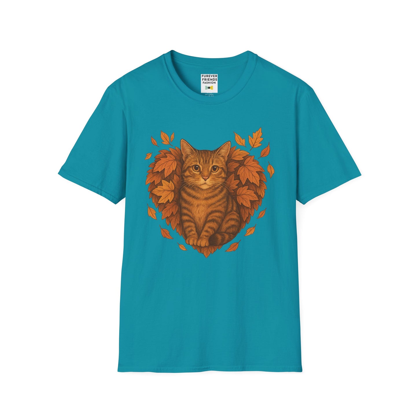 Cat Heart Unisex T-Shirt with Leaves Design