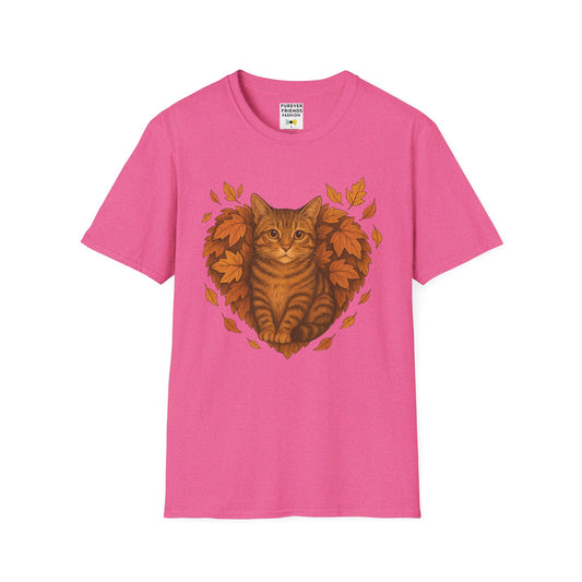 Cat Heart Unisex T-Shirt with Leaves Design