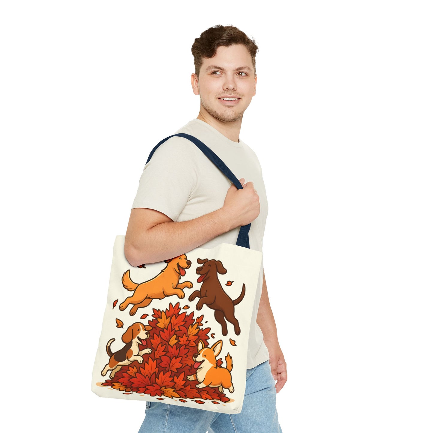 Dogs Playing in Leaves Tote Bag