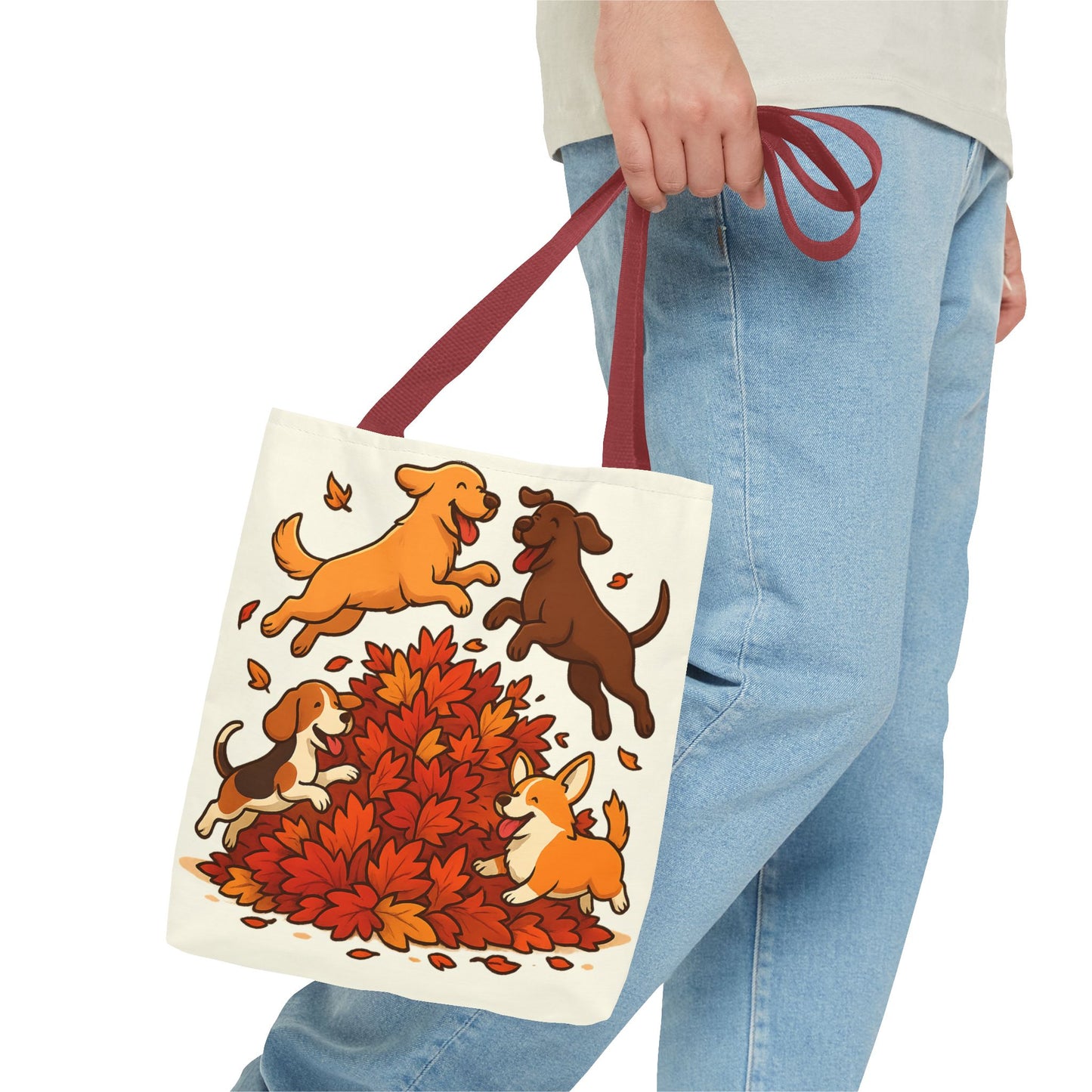 Dogs Playing in Leaves Tote Bag