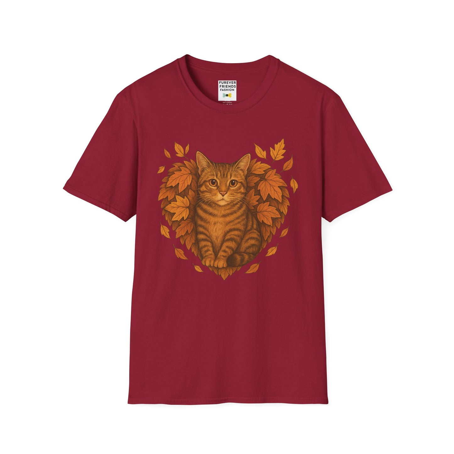 Cat Heart Unisex T-Shirt with Leaves Design