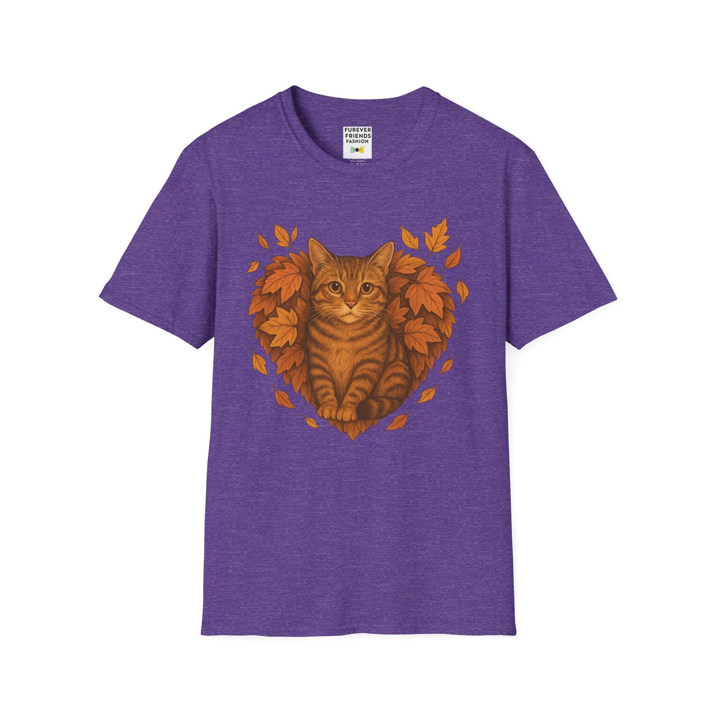 Cat Heart Unisex T-Shirt with Leaves Design