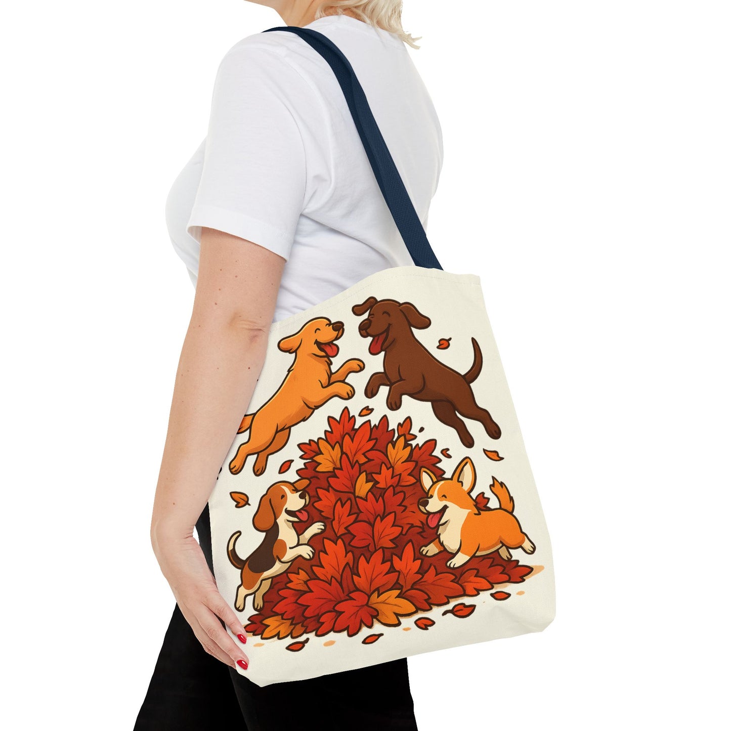 Dogs Playing in Leaves Tote Bag