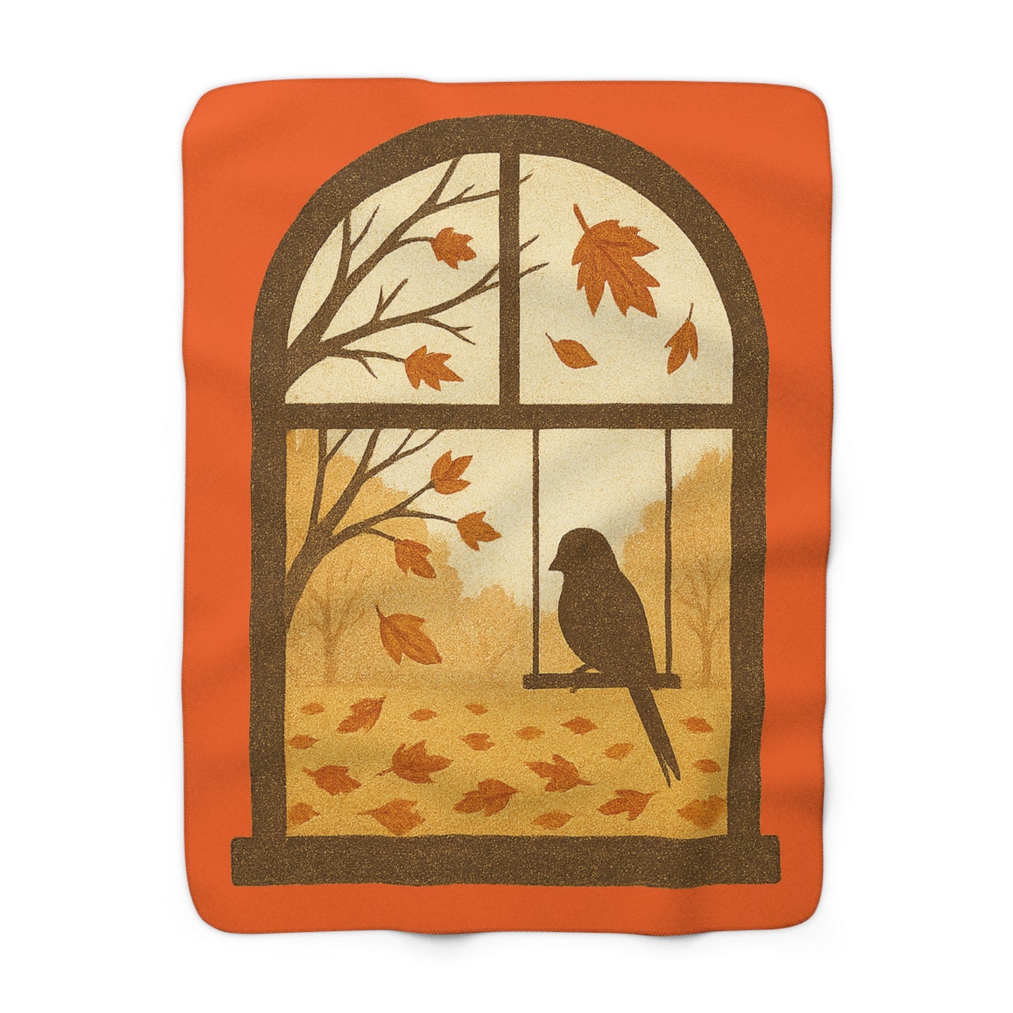 Bird In The Window Autumn Themed Sherpa Fleece Blanket