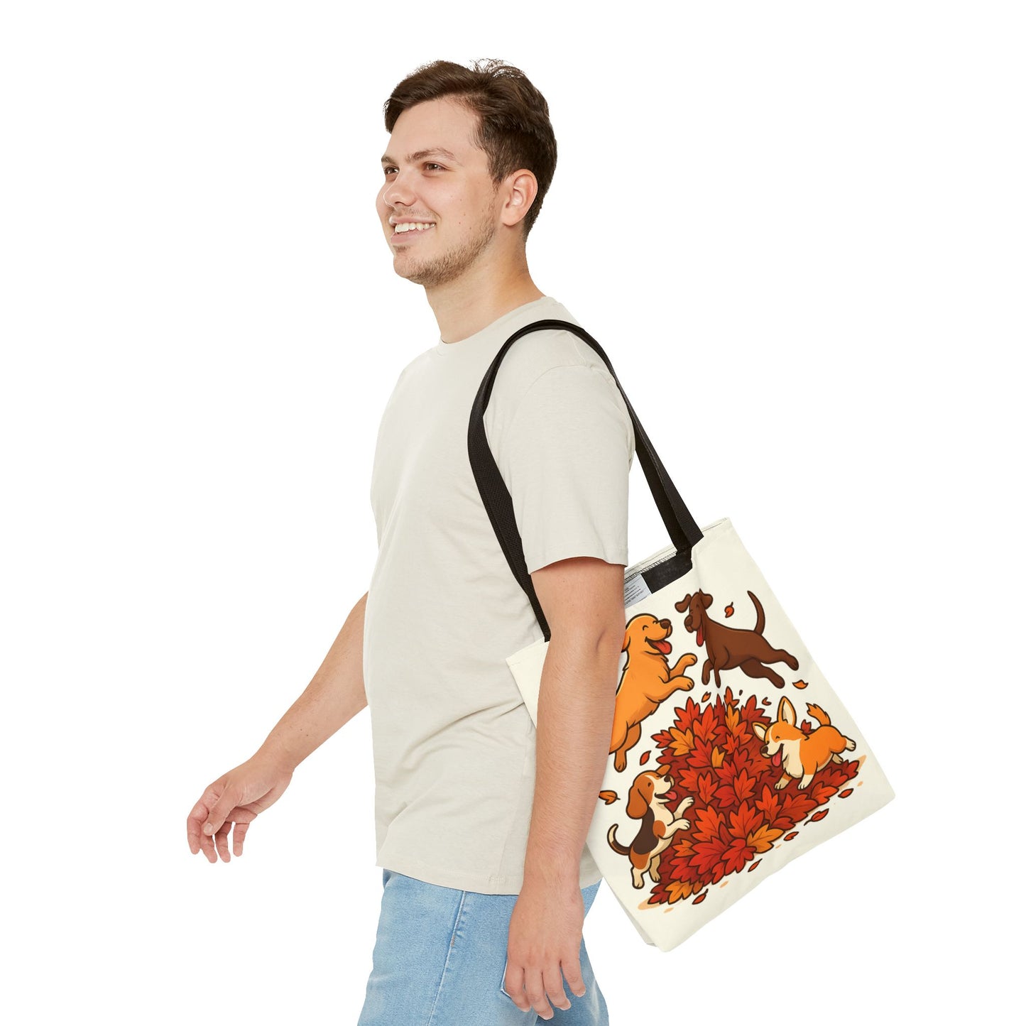 Dogs Playing in Leaves Tote Bag