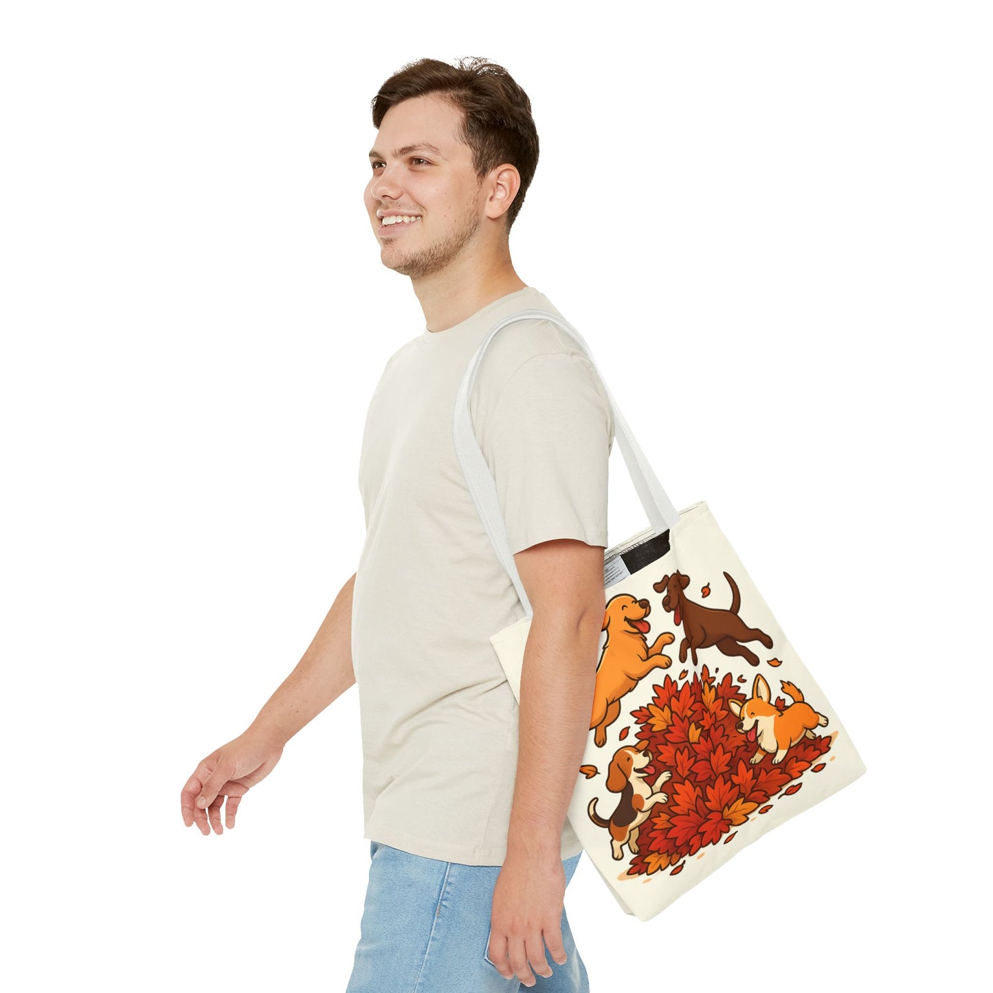 Dogs Playing in Leaves Tote Bag