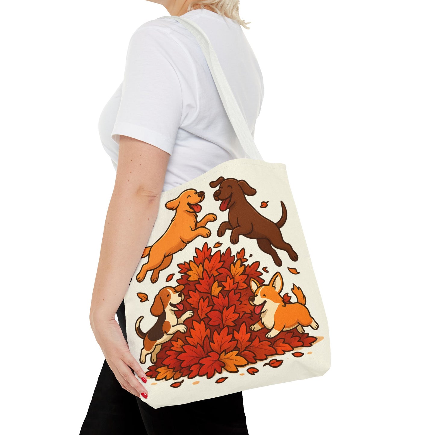 Dogs Playing in Leaves Tote Bag