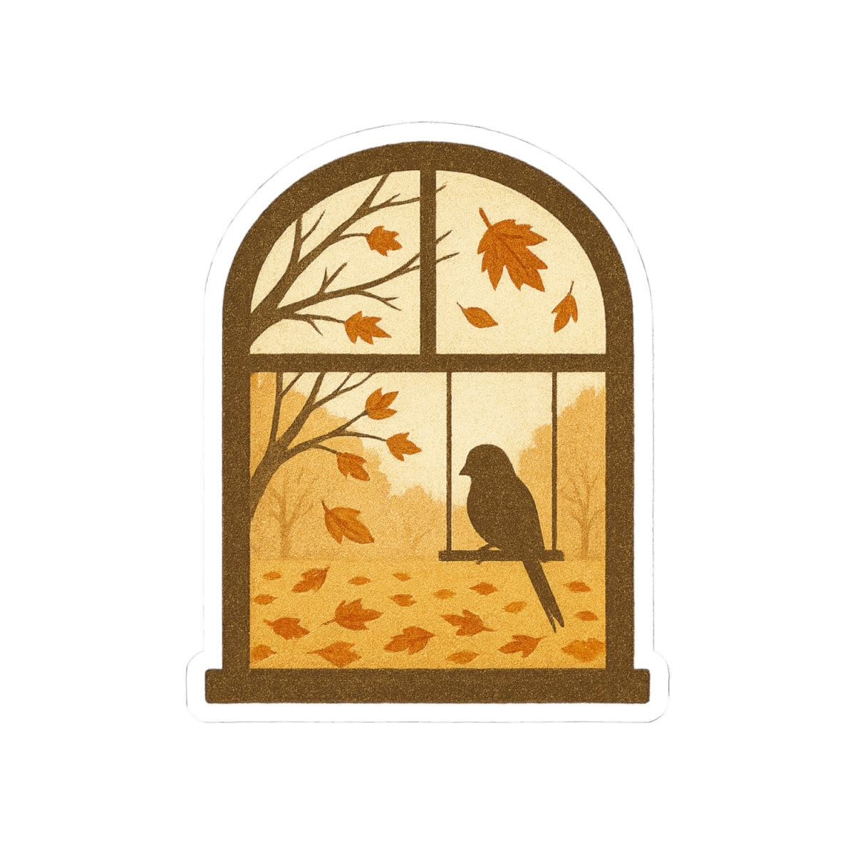 Bird In The Window Autumn Themed Kiss-Cut Sticker