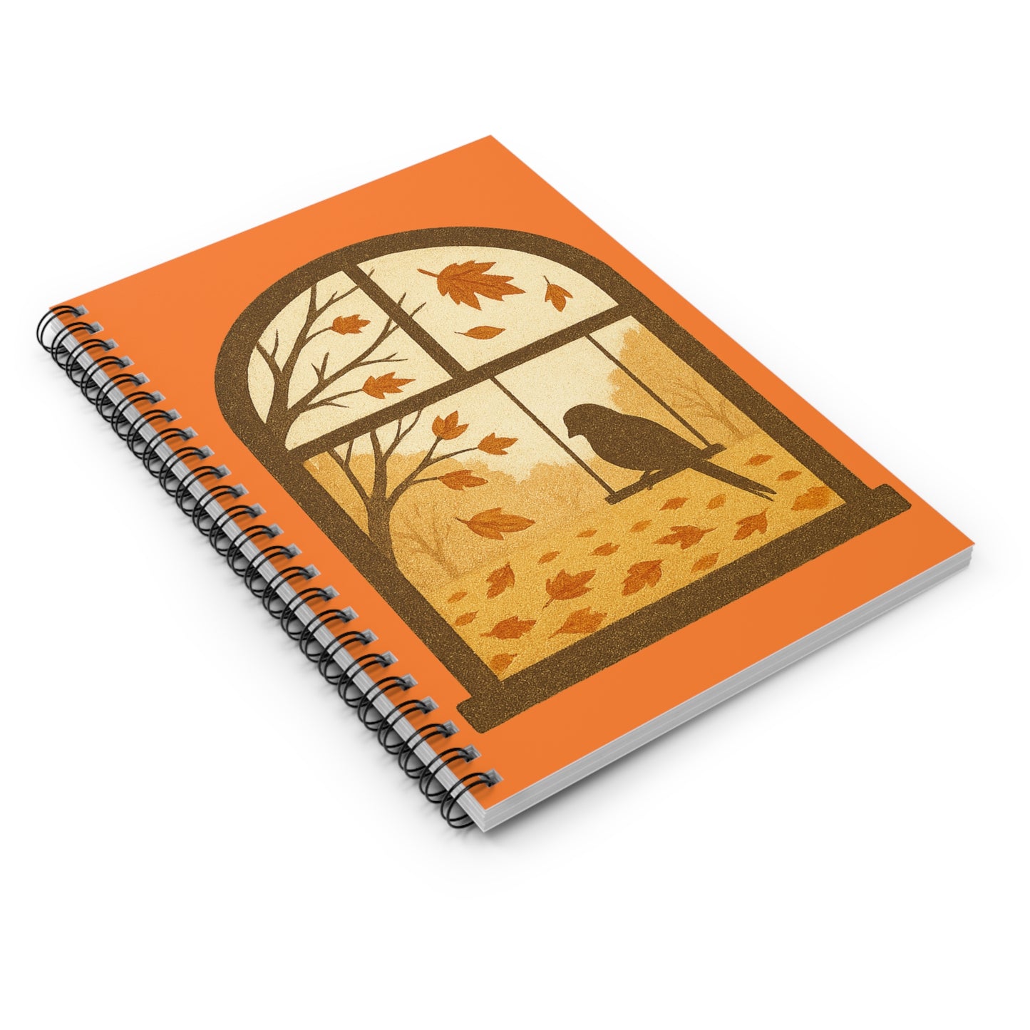 Bird In The Window Autumn Themed Spiral Notebook - Ruled Line