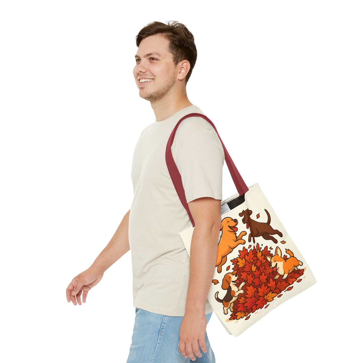 Dogs Playing in Leaves Tote Bag