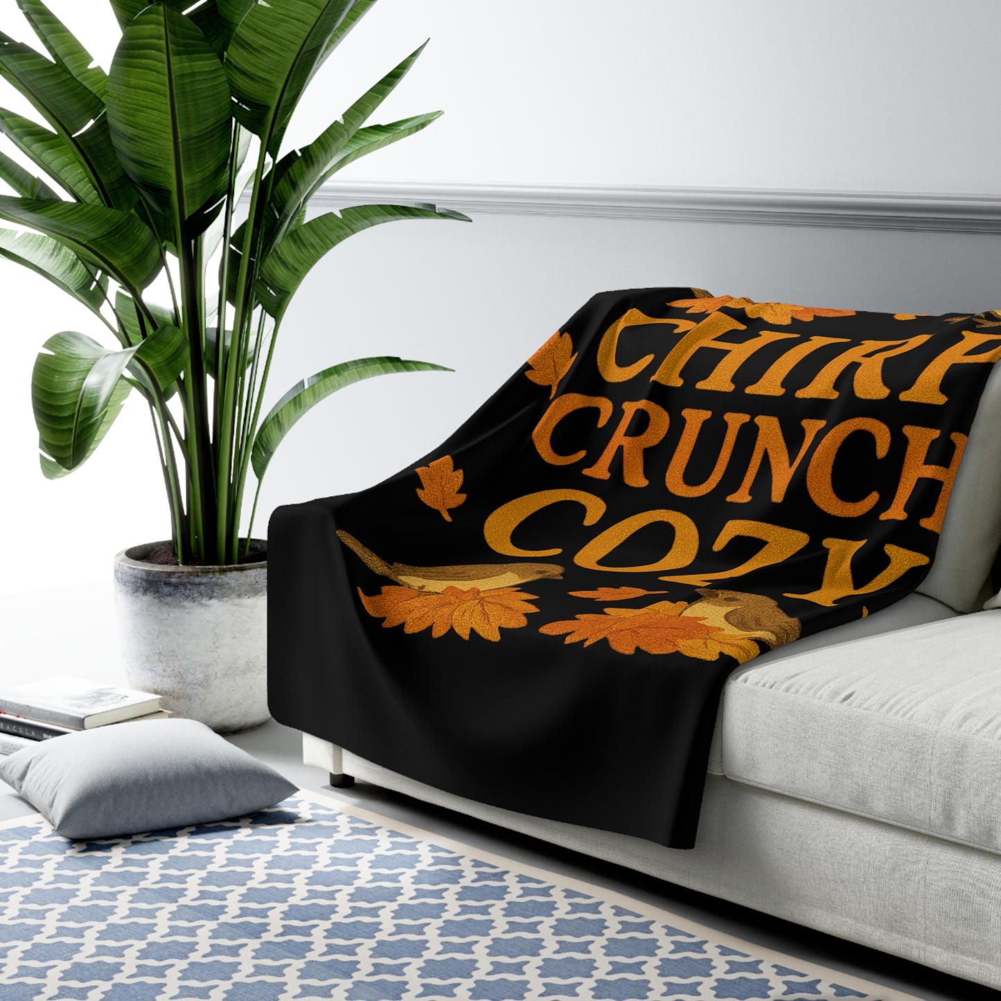Chirp Crunch Cozy Autumn Themed Sherpa Fleece Blanket
