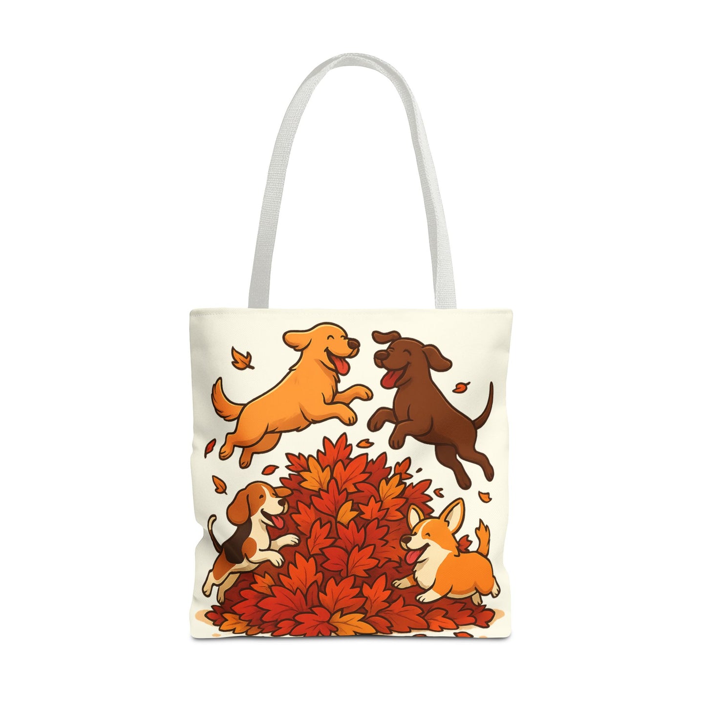 Dogs Playing in Leaves Tote Bag