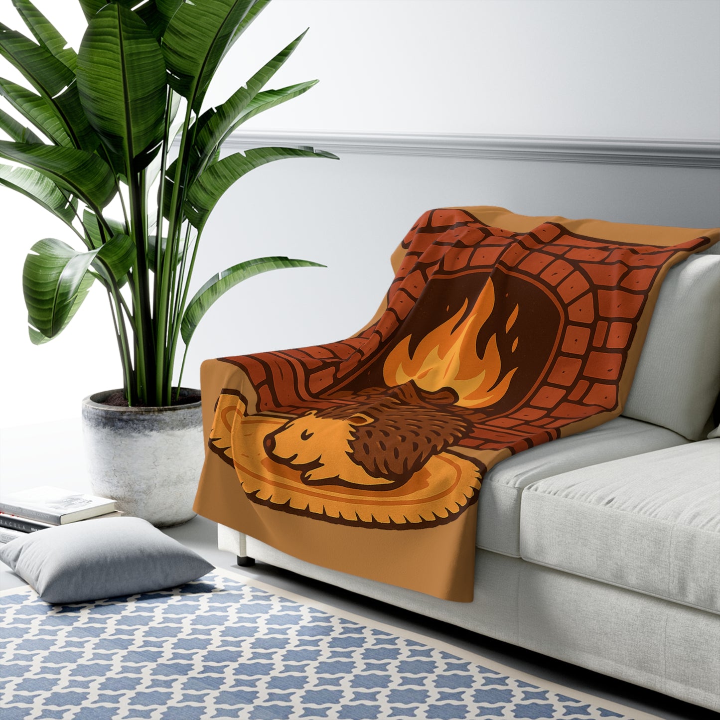 Fireside Spines Cozy Autumn Sherpa Fleece Blanket