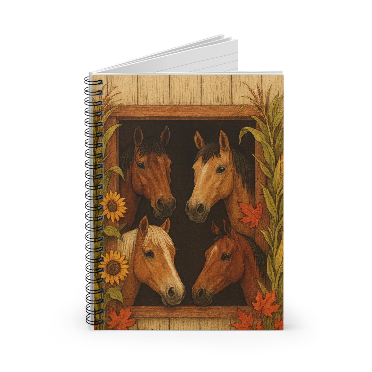 Horses in the Barn Themed Spiral Notebook - Ruled Line