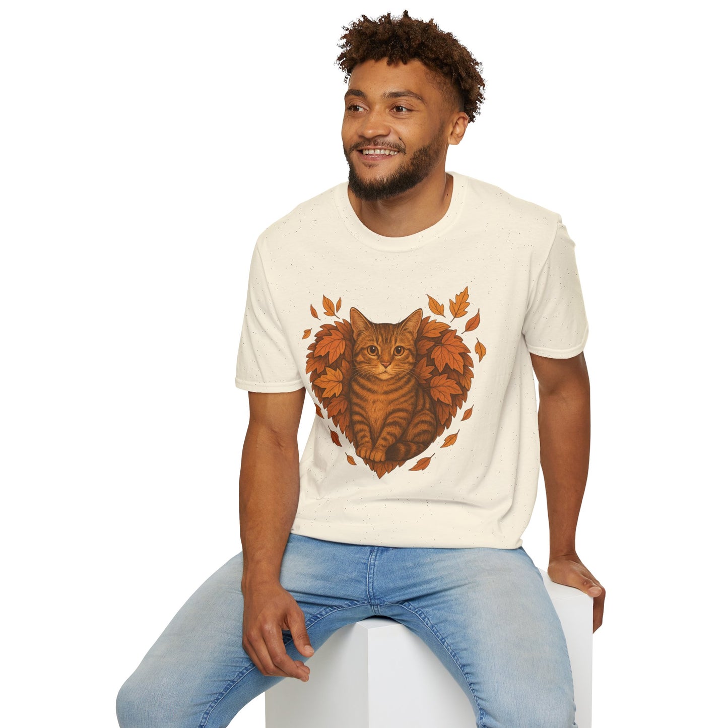 Cat Heart Unisex T-Shirt with Leaves Design