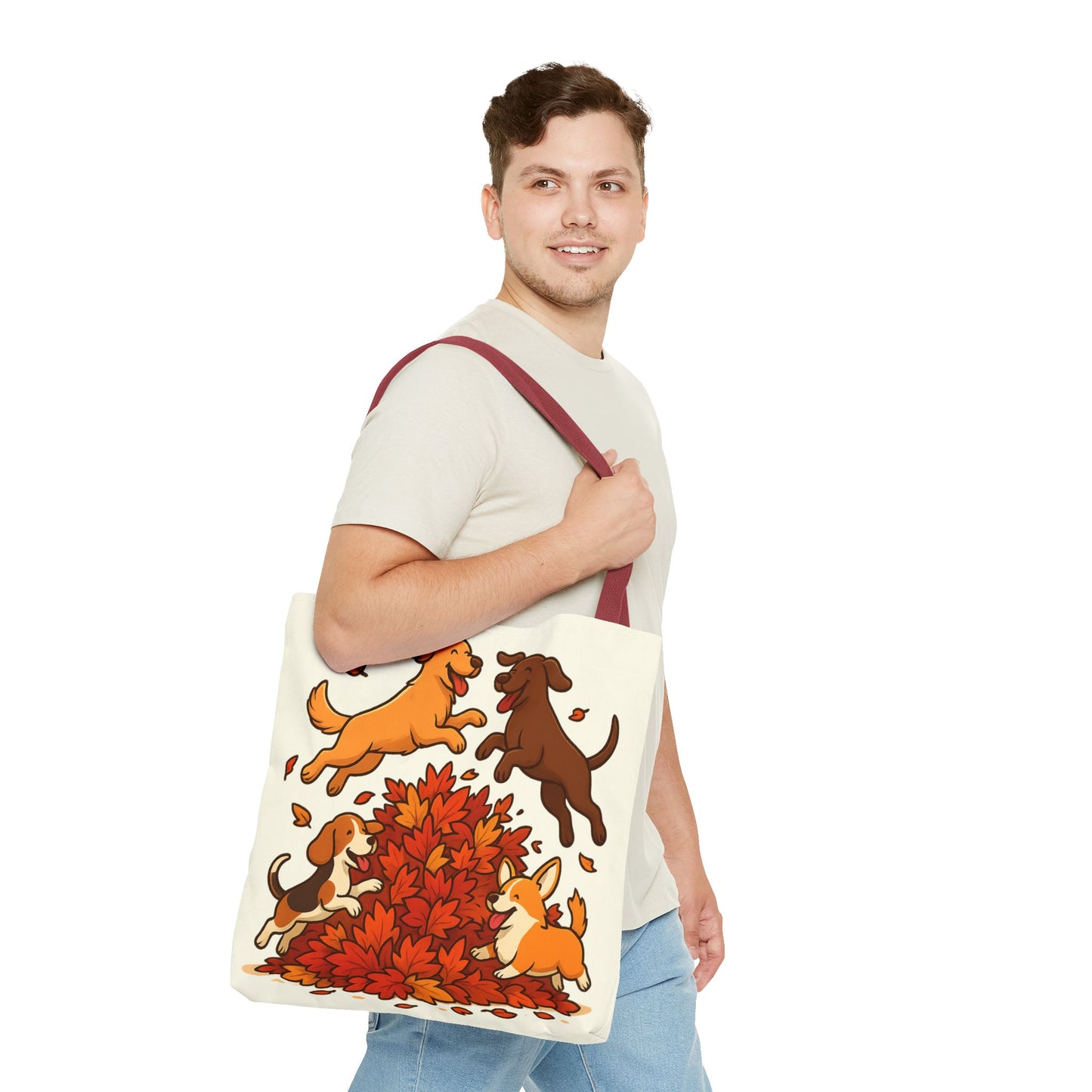 Dogs Playing in Leaves Tote Bag