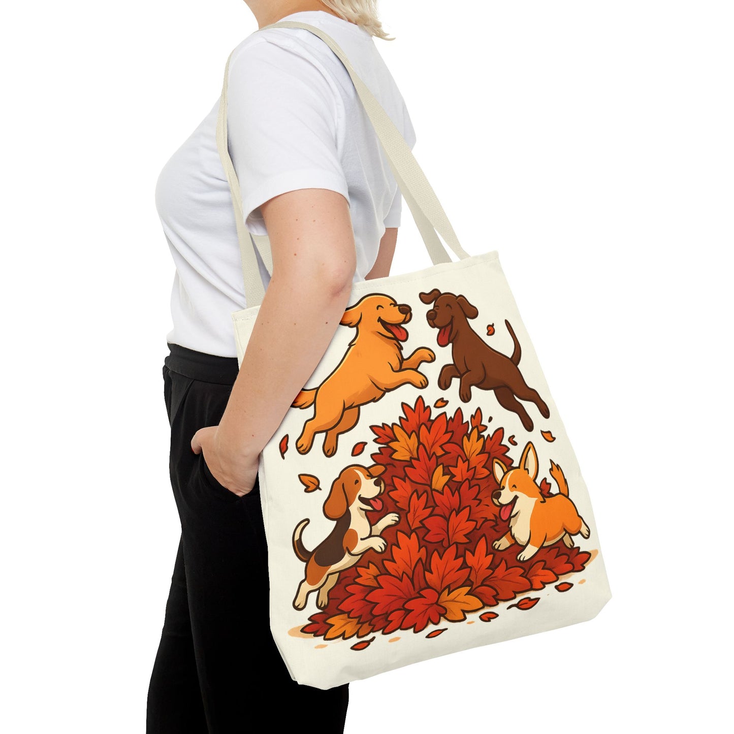 Dogs Playing in Leaves Tote Bag