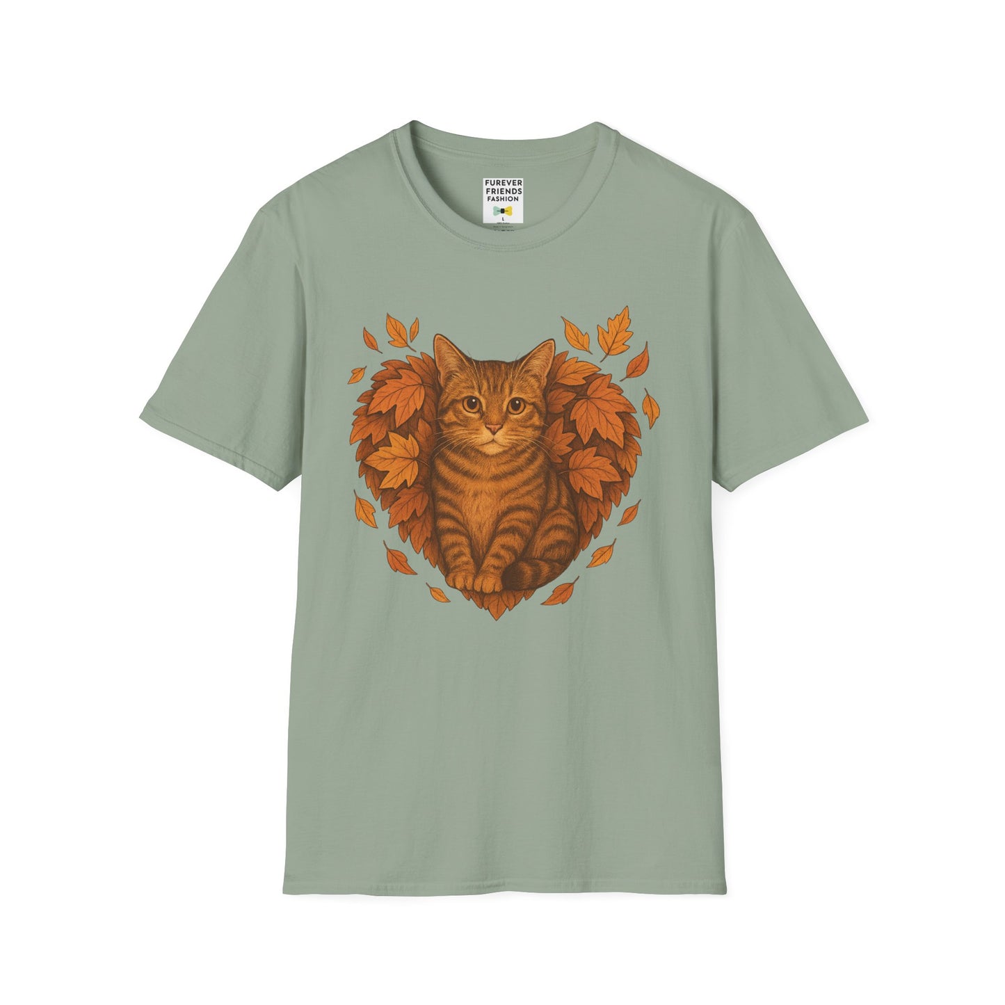 Cat Heart Unisex T-Shirt with Leaves Design