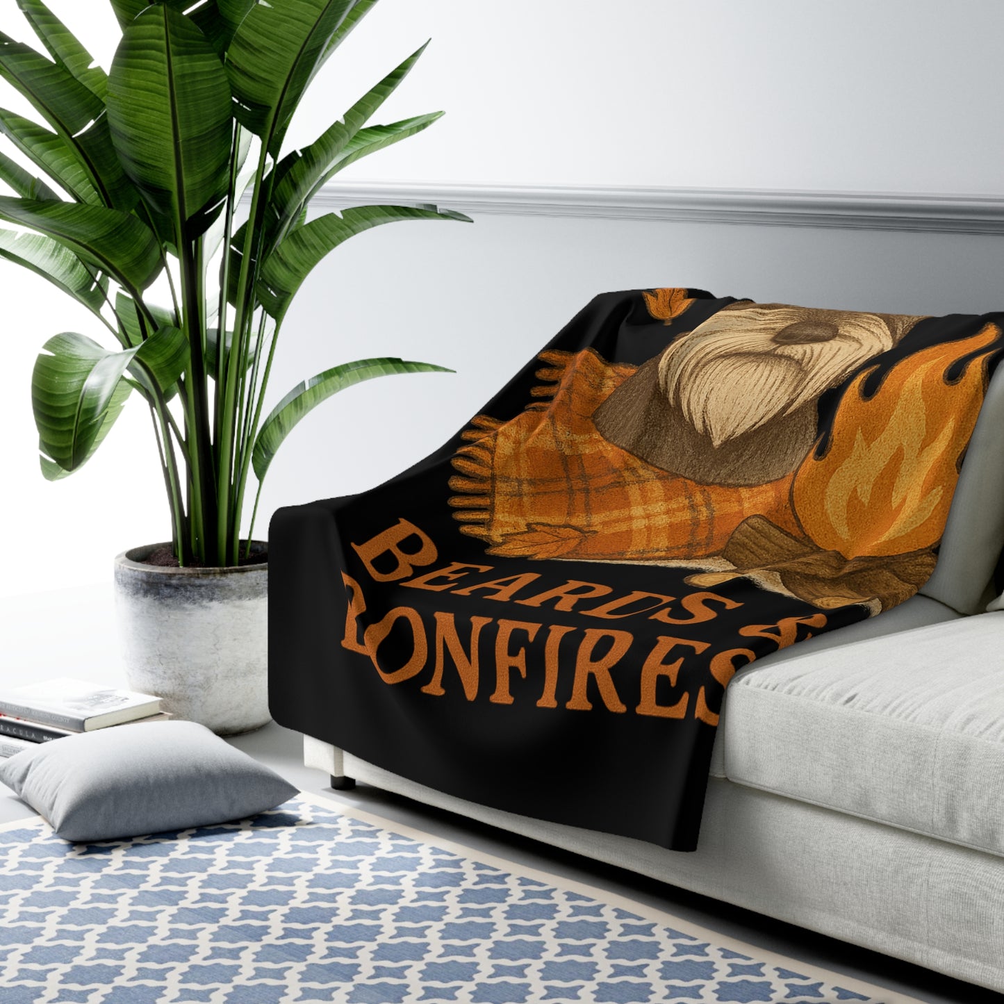 Beards and Bonfires Autumn Sherpa Fleece Blanket