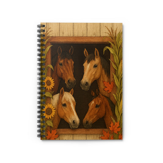Horses in the Barn Themed Spiral Notebook - Ruled Line